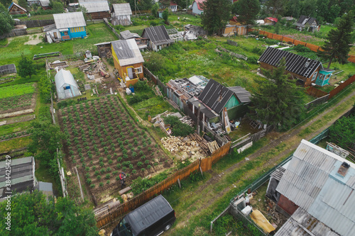 Aerial Townscape of Suburban Village Sosnoviy Bor located in Russia near the town Kandalaksha