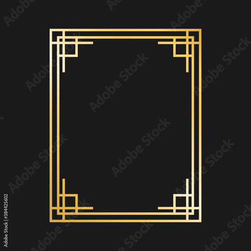 Art Deco gold frames and borders. Gatsby design elements. Vintage linear border. Retro style. Isolated. Vector.