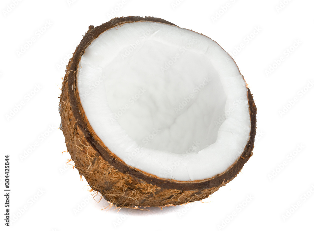 Half coconut isolated on white background. Healthy food. Half coconut isolated on white background. Healthy food.