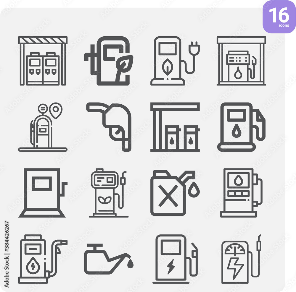 Simple set of fuel station related lineal icons. Simple set of fuel station related lineal icons.