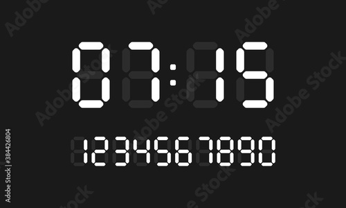 Digital clock icon. Digital calculation number set. Vector on isolated black background. EPS 10