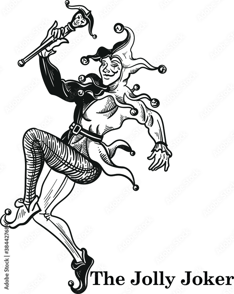 joker card vector illustration black and white - obrazy, fototapety, plakaty 