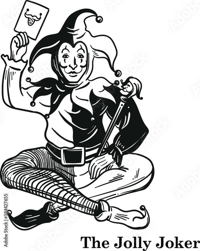 joker card vector illustration black and white