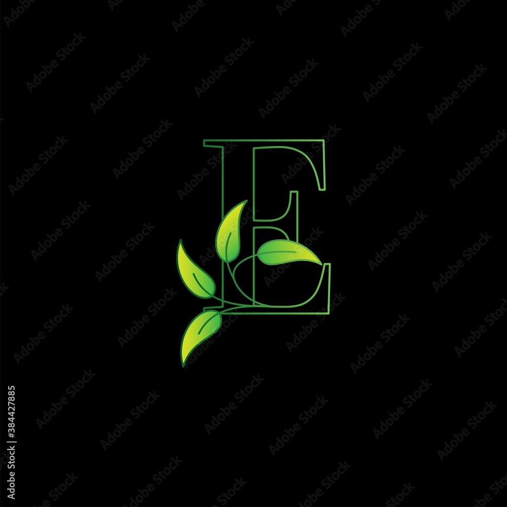Green Nature Leaf Letter E Initial Logo Icon Concept Monogram Leaves with Letter Template