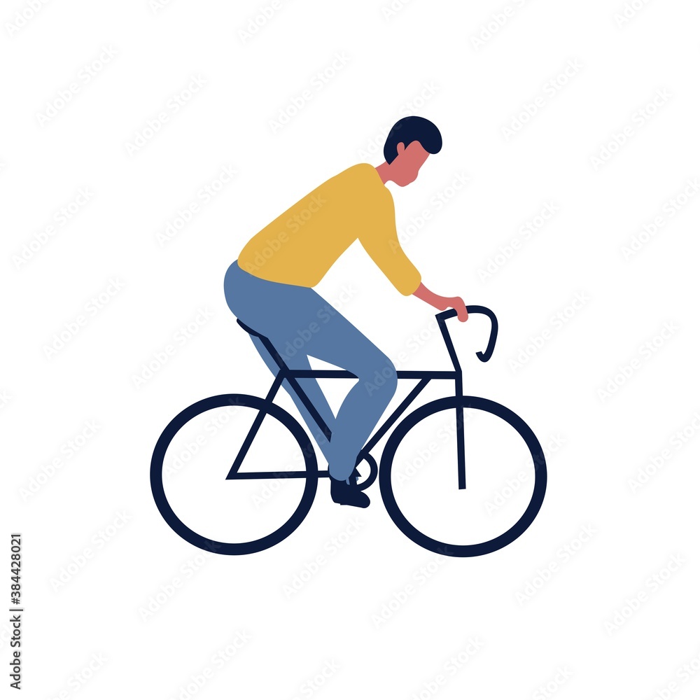 Man driver sitting on bicycle flat cartoon. Vector illustration Man driver sitting on bicycle flat cartoon. Vector illustration