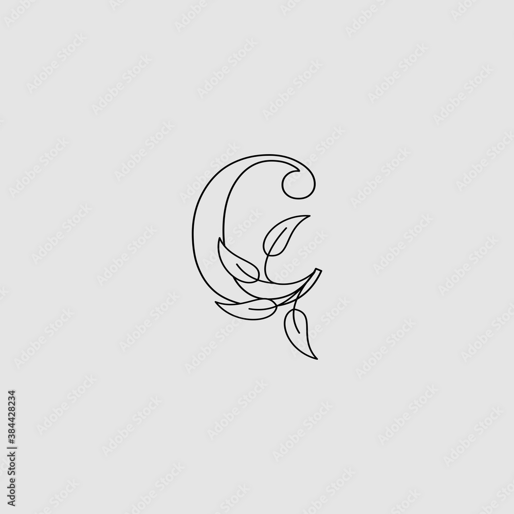 Obraz premium Outline Letter C Initial Logo Icon Monogram Nature Leaves Design