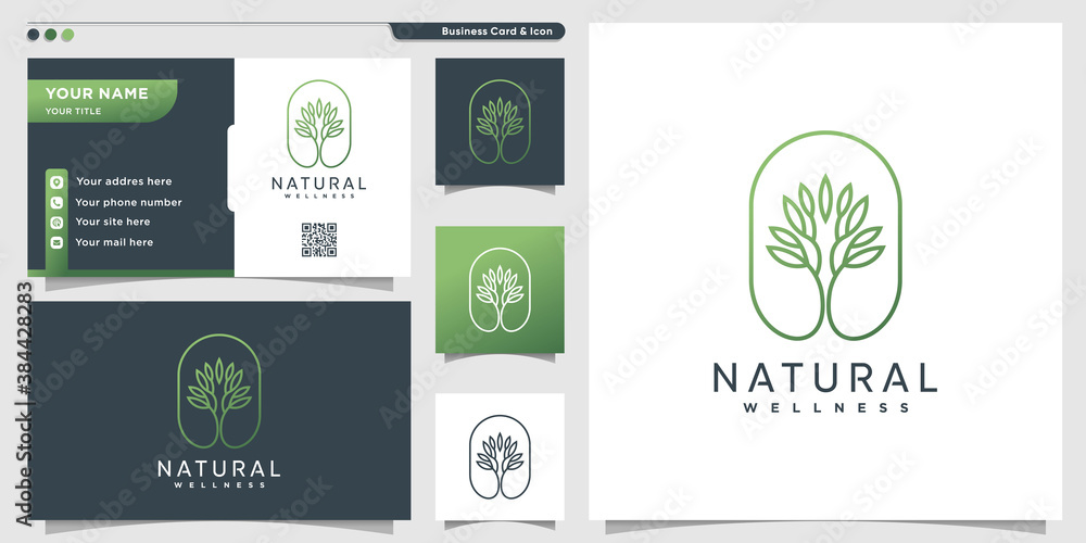 Natural logo with unique tree line art style and business card design ...