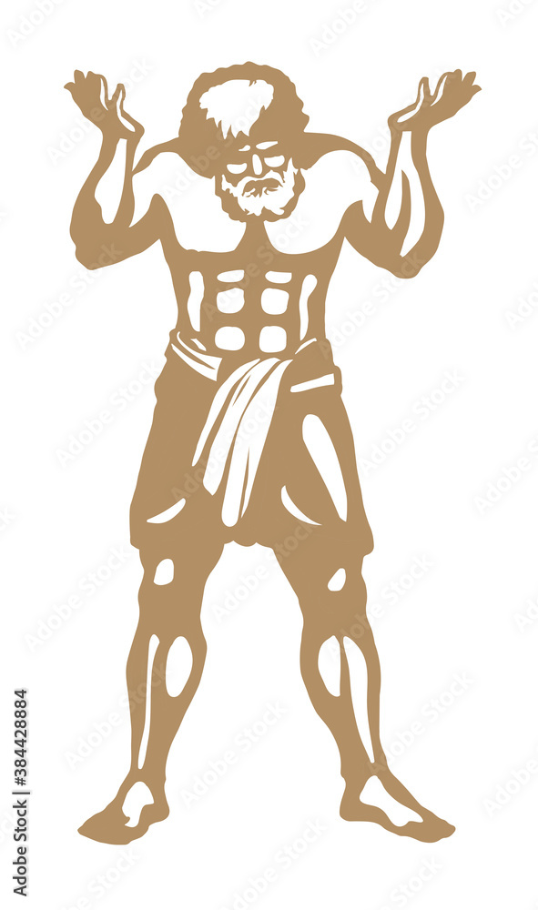 Fototapeta premium Atlas keeps the earth on their shoulders. Vector drawing silhouette