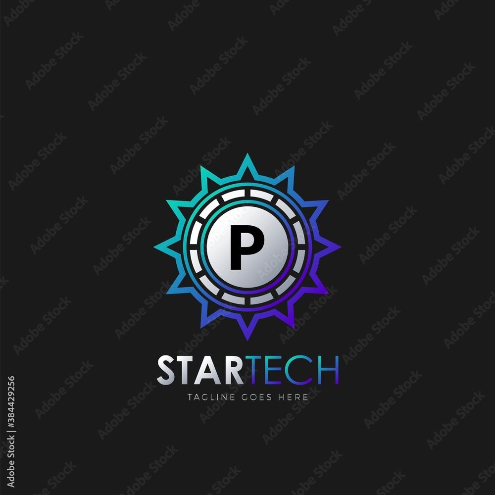 Modern P Initial logo design concept technology circle star logo template design vector Modern P Initial logo design concept technology circle star logo template design vector
