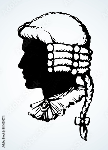 Vintage french wig. Vector drawing