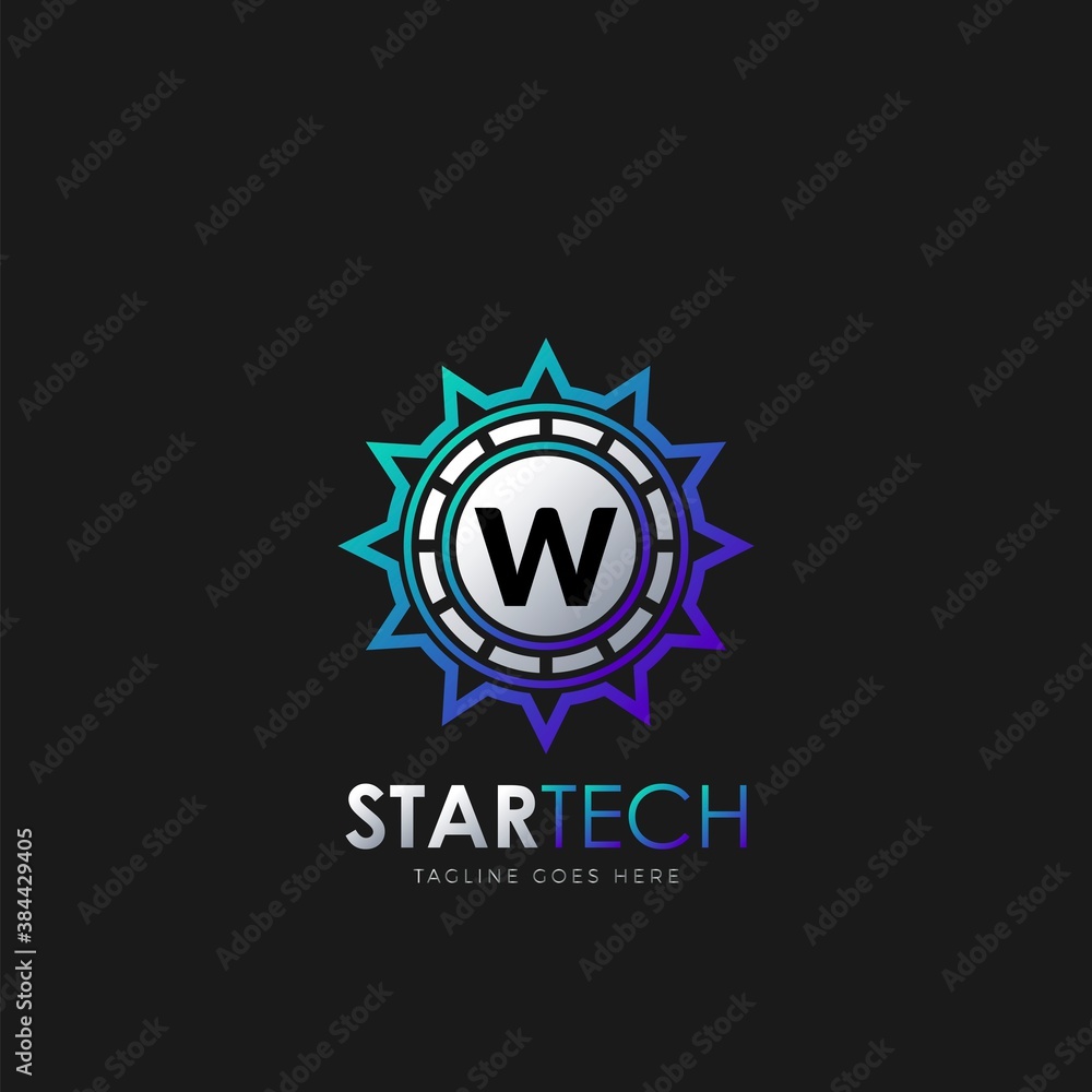 Fototapeta premium Modern W Initial logo design concept technology circle star logo template design vector