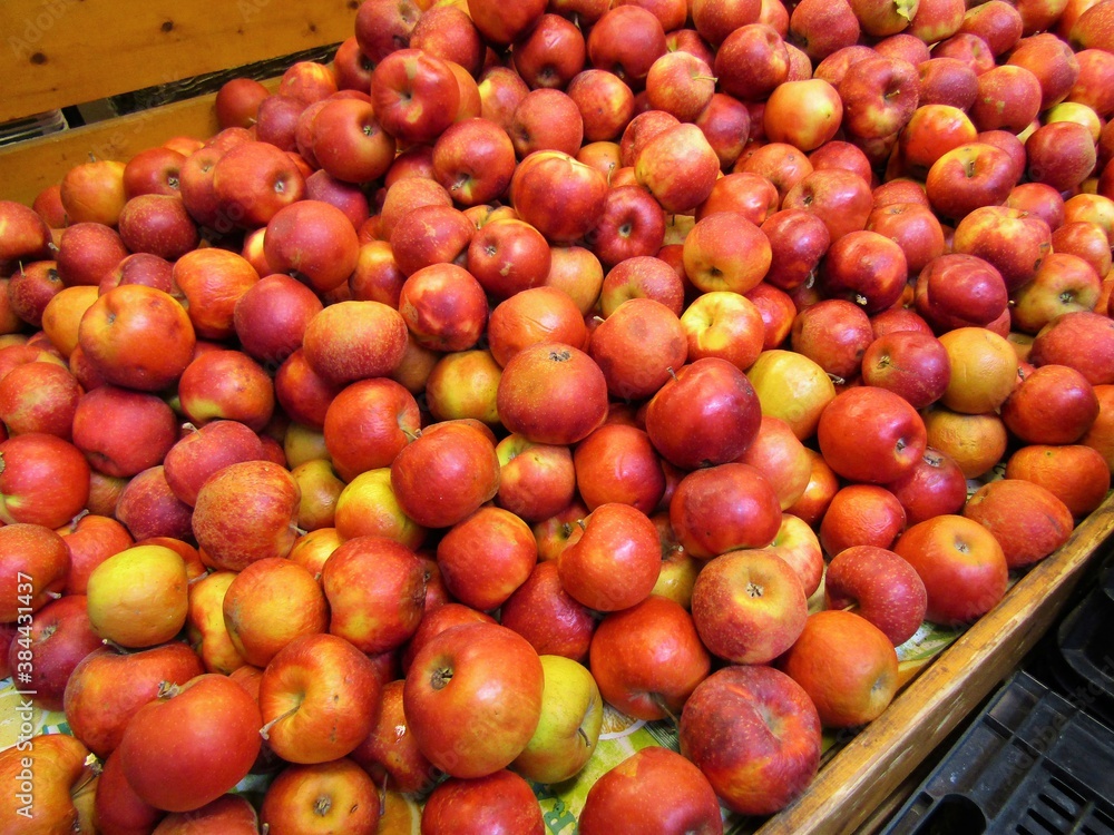 Red idared apple in bulk in container in a food market in Budapest, Hungary Red idared apple in bulk in container in a food market in Budapest, Hungary