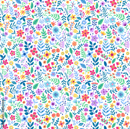 Cute Floral pattern in the small flower. "Ditsy print". Motifs scattered random. Seamless vector texture. Elegant template for fashion prints. Printing with small colorful flowers. White background.