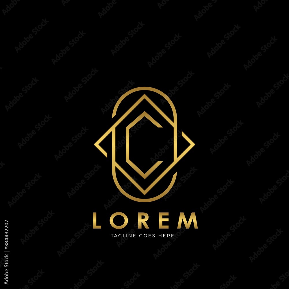 Golden C Initial letter Logo Vector Design Concept Geometrical Line Golden C Initial letter Logo Vector Design Concept Geometrical Line