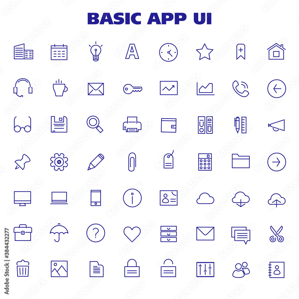 Trendy linear big basic app UI, UX and Office icons set Trendy linear big basic app UI, UX and Office icons set