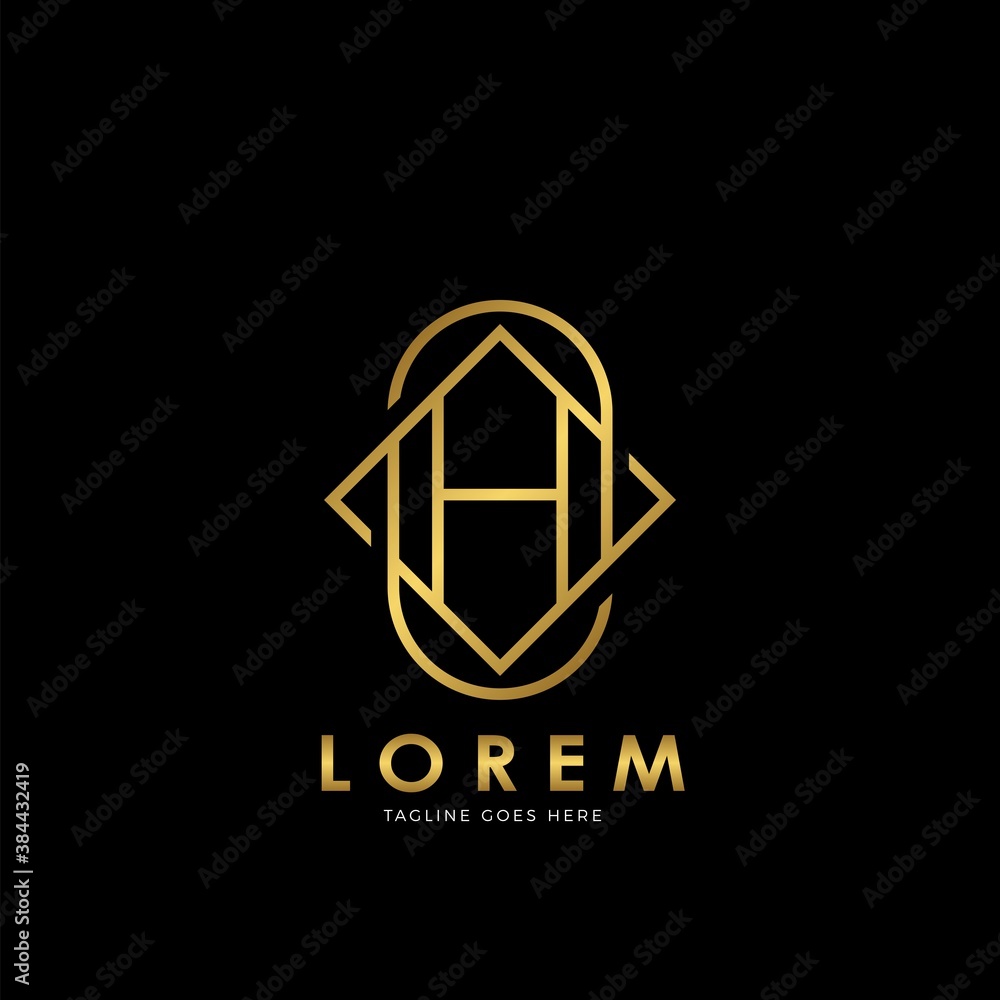 Golden H Initial letter Logo Vector Design Concept Geometrical Line Golden H Initial letter Logo Vector Design Concept Geometrical Line