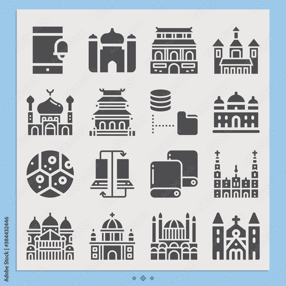 Simple set of monastery related filled icons. Simple set of monastery related filled icons.