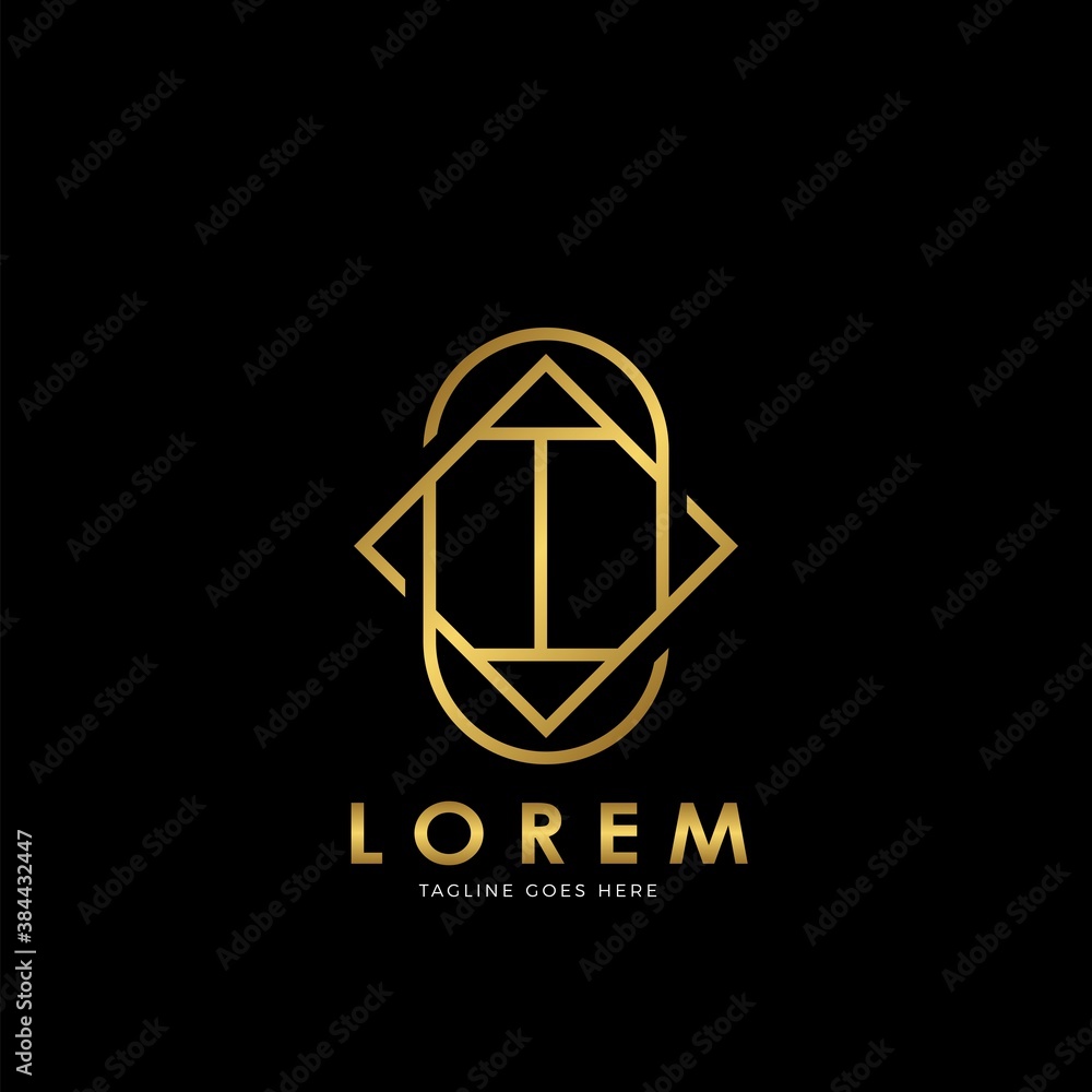 Golden I Initial letter Logo Vector Design Concept Geometrical Line Golden I Initial letter Logo Vector Design Concept Geometrical Line
