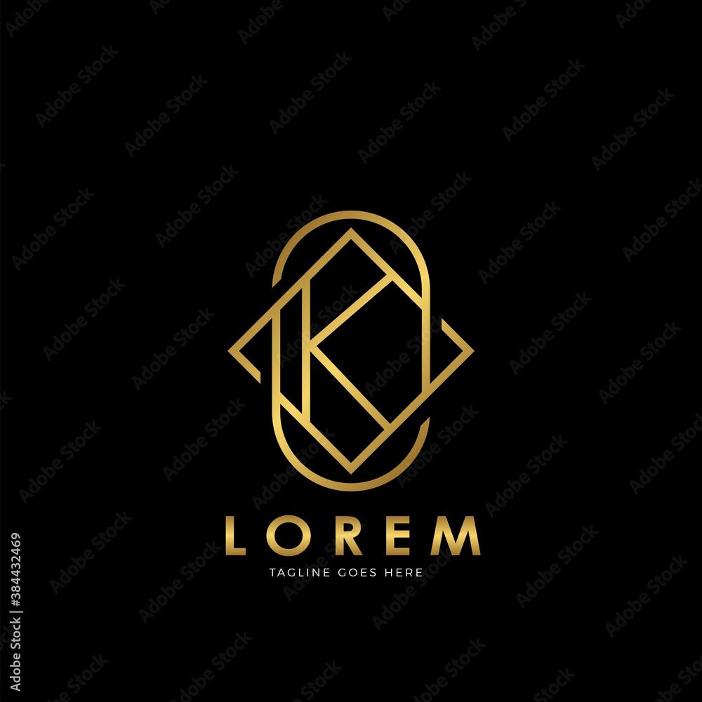 Golden K Initial letter Logo Vector Design Concept Geometrical Line Golden K Initial letter Logo Vector Design Concept Geometrical Line