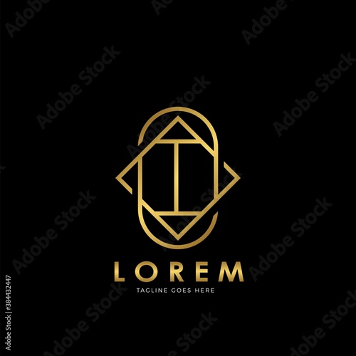 Golden I Initial letter Logo Vector Design Concept Geometrical Line