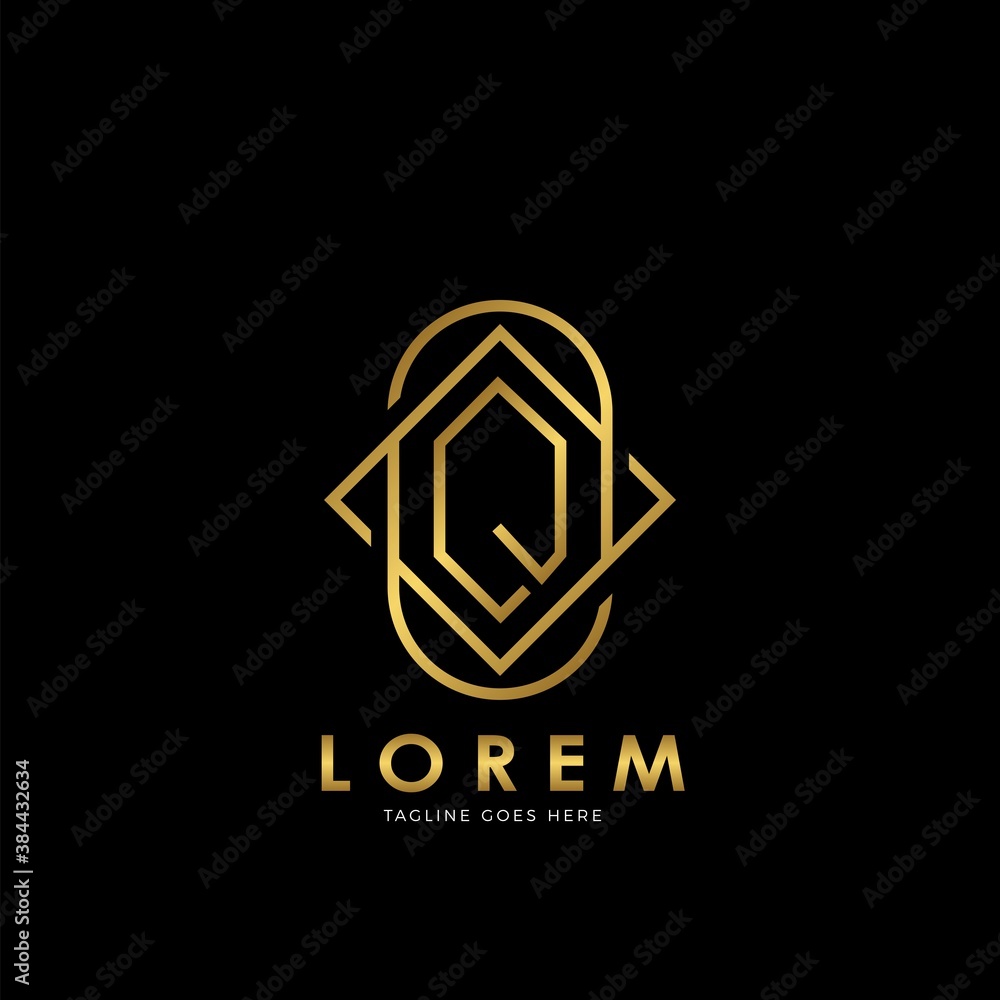 Golden Q Initial letter Logo Vector Design Concept Geometrical Line Golden Q Initial letter Logo Vector Design Concept Geometrical Line