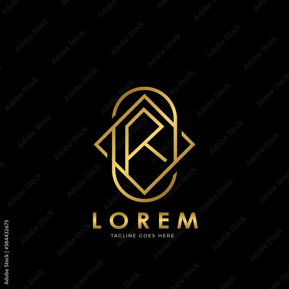 Golden R Initial letter Logo Vector Design Concept Geometrical Line Golden R Initial letter Logo Vector Design Concept Geometrical Line