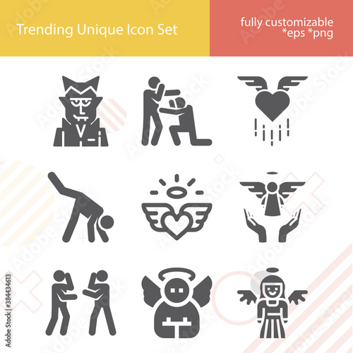 Simple set of spiritual being related filled icons.