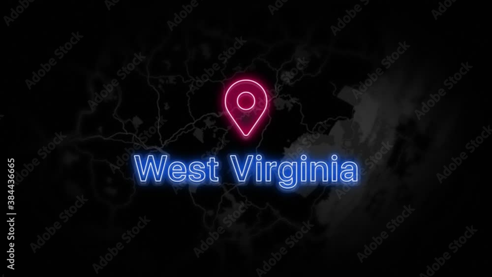 West Virginia State of the United States of America. Animated neon location marker on the map. Easy to use with screen transparency mode on your video. 4k 30 fps. West Virginia State of the United States of America. Animated neon location marker on the map. Easy to use with screen transparency mode on your video. 4k 30 fps.