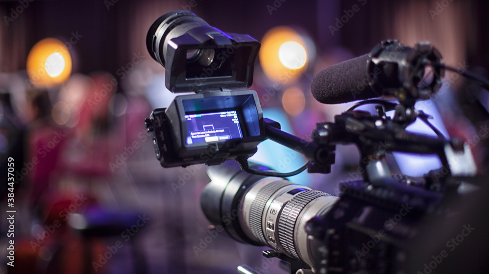 Film industry. detail of Video camera. Broadcasting and Recording with Digital Camera