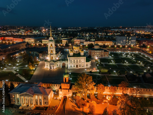 Tula Kremlin, aerial view from drone. Epiphany and Assumption Cathedrals