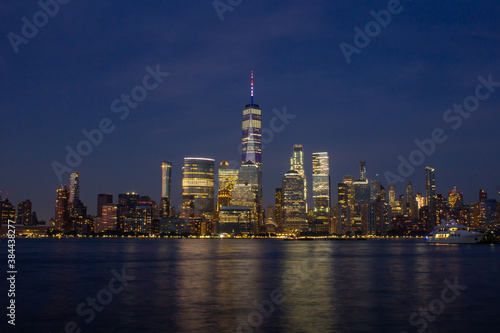 New York Skyline after sunset at night summer Manhattan NYC  world trade center  view from Jersey City