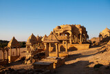 Ancient Bada Bagh cenotaphs in desert near Jaisalmer, Rajasthan state, India