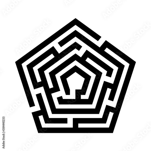Abstract maze background. Labyrinths in shape of pentahedron. Modern design of mystery pattern for business, decoration, logo. Vector illustration isolated on white