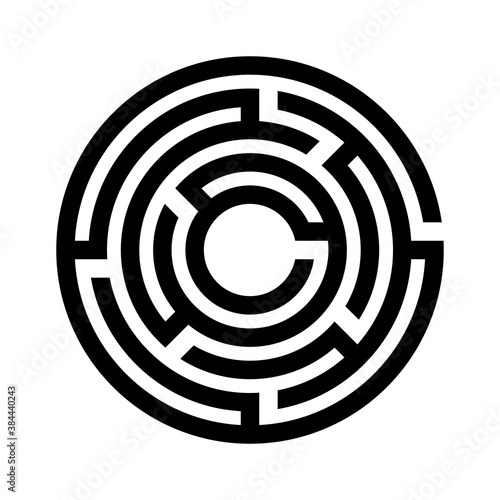 Abstract maze background. Labyrinths in shape of circle. Modern design of mystery pattern for business, decoration, logo. Vector illustration isolated on white.