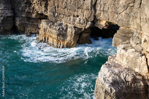 Boca do Inferno, The Devils Port, Cascais, Portugal. A sunny day in the atlantic ocean coastline. 