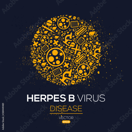Creative (Herpes B virus) disease Banner Word with Icons ,Vector illustration.	
