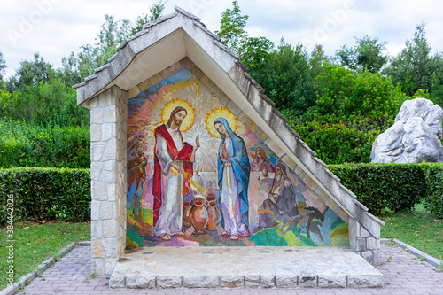 Medjugorje, BiH. 2016/6/5. Mosaic of the Wedding in Cana as the Second Luminous Mystery of the Rosary. Sanctuary of Our Lady of Medjugorje. photo