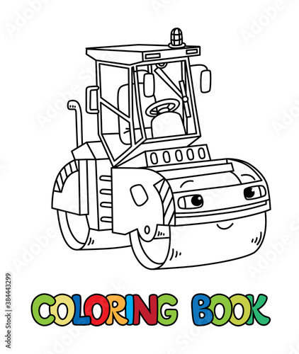 Funny asphalt compactor car with eye coloring book
