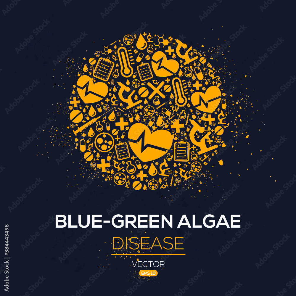 Creative (Blue-green Algae) disease Banner Word with Icons ,Vector illustration.	