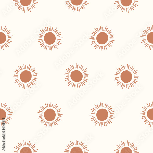 Seamless pattern with sun star. Beige tan simple pattern.