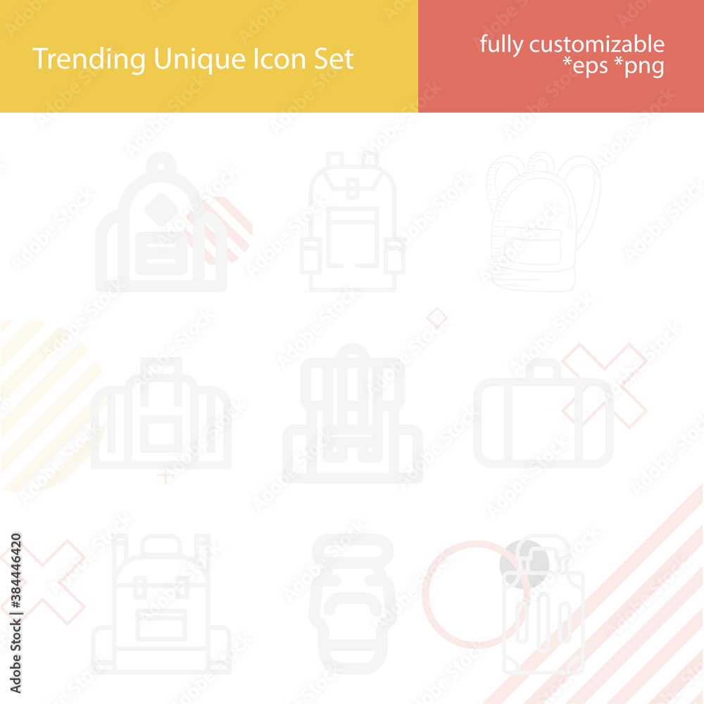 Simple set of traveling bag related lineal icons. Simple set of traveling bag related lineal icons.