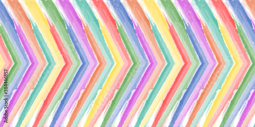 Watercolor rectangular background. Banner, post, advertisement.  Green, yellow, pink, orange, violet, blue, stripes illustration.