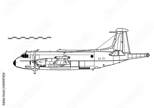 Breguet Br.1150 Atlantic. Vector drawing of maritime patrol aircraft. Side view. Image for illustration and infographics. © Alex