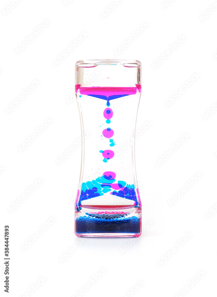 Water clock (clepsydra) with coloured drops isolated on a white background Water clock (clepsydra) with coloured drops isolated on a white background
