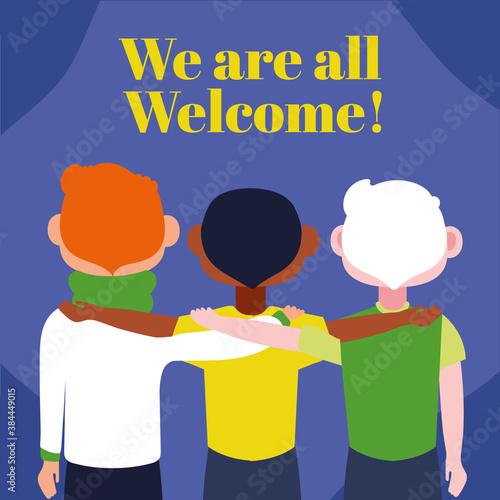 we are welcome lettering with boys group