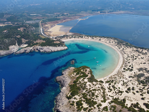 Aerial panoramic view of Voidokilia lagoon near Pylos, Greece © NMaverick