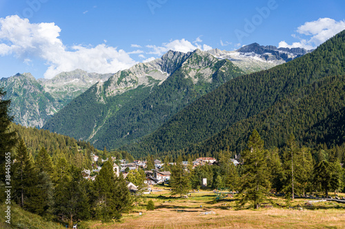 The town of Macugnaga, between the mountains and the nature of the Italian Alps - July 2020.
