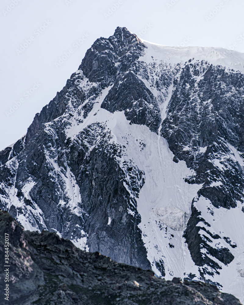 Obraz premium The east face of Monte Rosa, One of the highest and most spectacular mountains in the Alps, Near the town of Macugnaga, Italy - July 2020