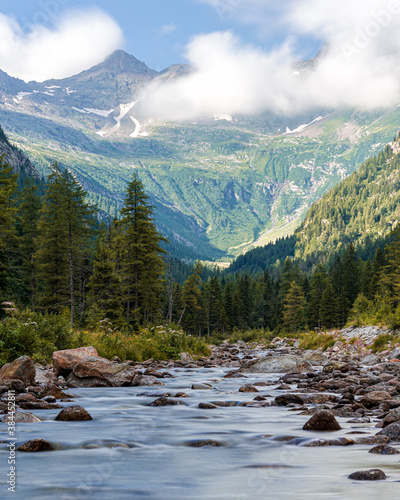 The mountains and nature of the Anzasca valley, One of the most beautiful valleys in the Alps, near the town of Macugnaga, Italy - July 2020.