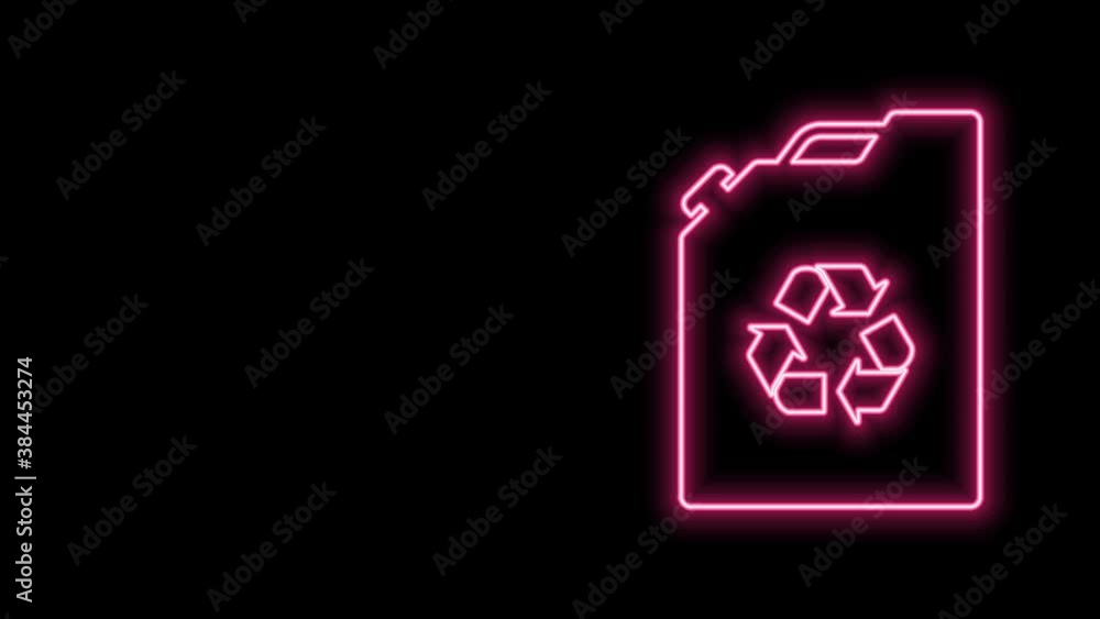 Glowing neon line Eco fuel canister icon isolated on black background. Eco bio and barrel. Green environment and recycle. 4K Video motion graphic animation Glowing neon line Eco fuel canister icon isolated on black background. Eco bio and barrel. Green environment and recycle. 4K Video motion graphic animation